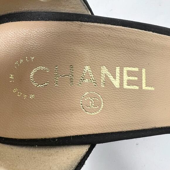 Chanel Cap‑Toe Logo Suede Mary Jane Pumps Black Size EU 41/ US 10.5-11 - Picture 6 of 11
